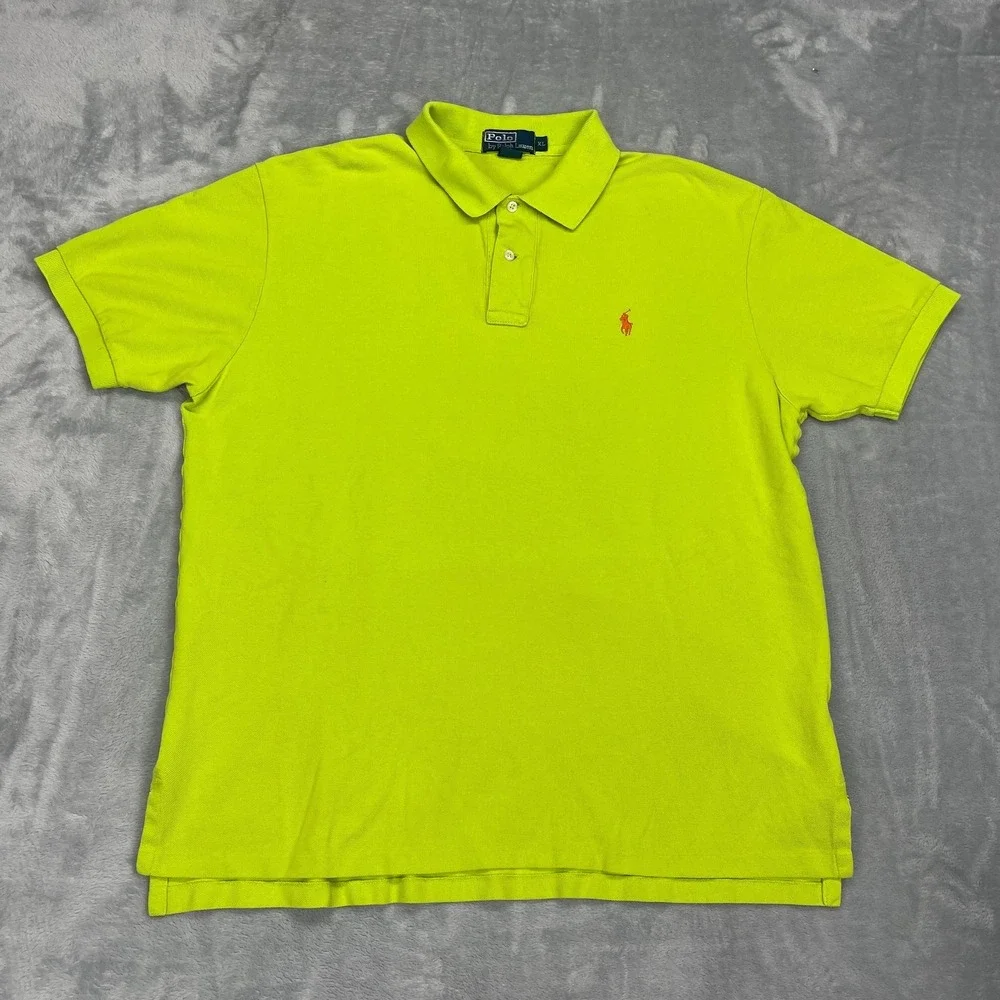 Vintage Polo Ralph Lauren Shirt Mens XL Neon Yellow Polo High Low Slit Popover